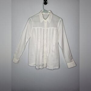 Vince Sz 6 White Cotton Pleated Pintuck Tuxedo Button Down Blouse Top  E…
